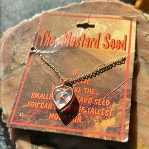 Vintage Mustard Seed Lucite Heart Pendant Necklace on Original Gift Card